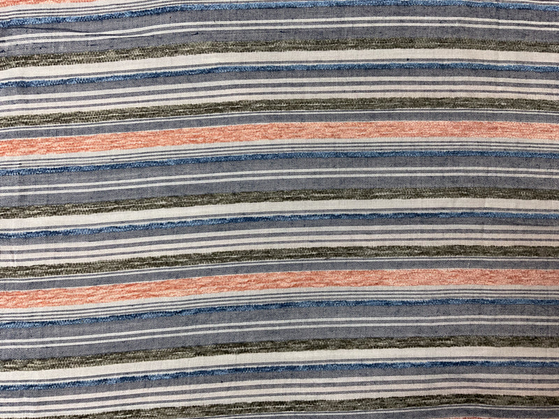 Blue-Green-Orange Rayon Stripe Chenille Woven Fabric