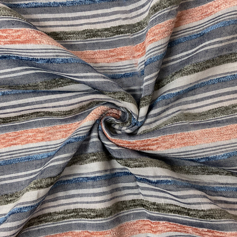 Blue-Green-Orange Rayon Stripe Chenille Woven Fabric