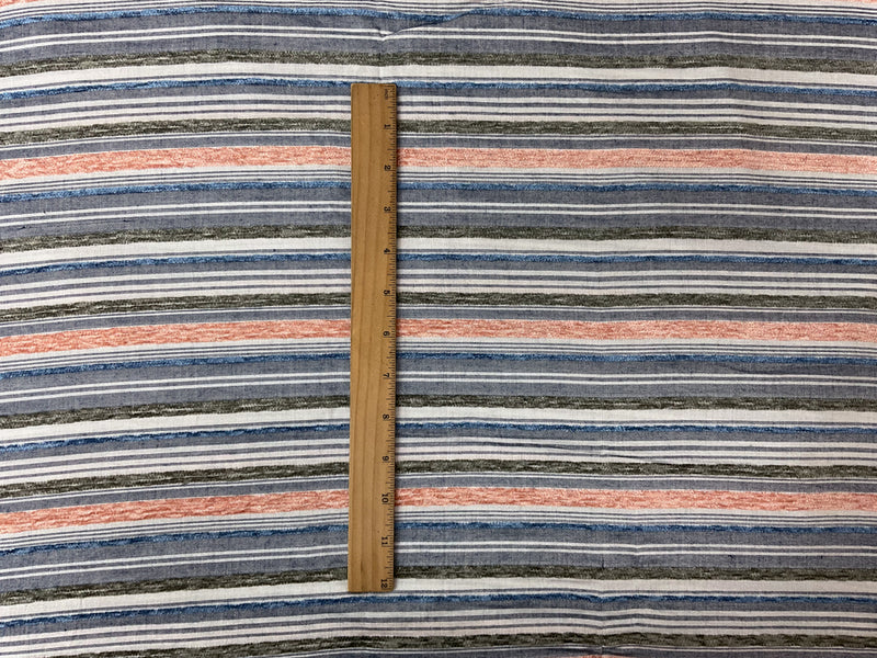 Blue-Green-Orange Rayon Stripe Chenille Woven Fabric