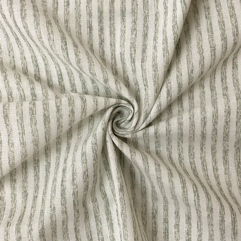 Green-White Poly Cotton Stripe Woven Fabric
