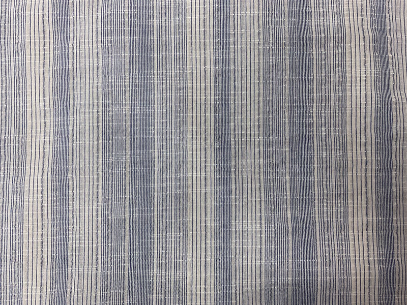 Light Beige-Blue Poly Cotton Stripe Slub Woven Fabric