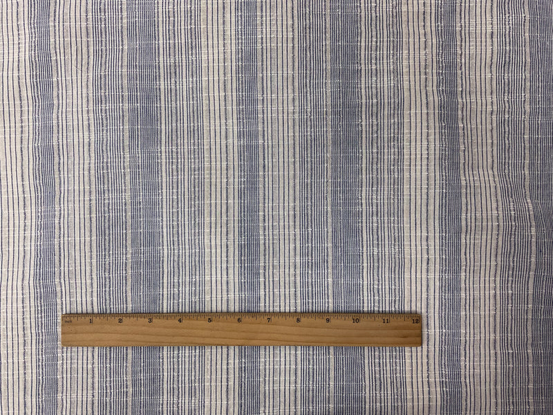 Light Beige-Blue Poly Cotton Stripe Slub Woven Fabric