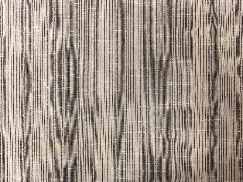 Ivory-Black Poly Cotton Stripe Slub Woven Fabric