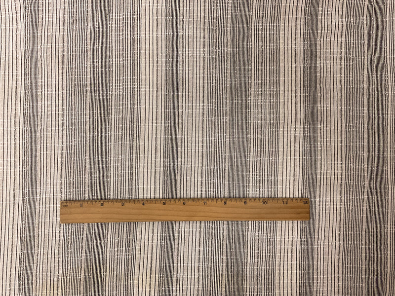 Ivory-Black Poly Cotton Stripe Slub Woven Fabric