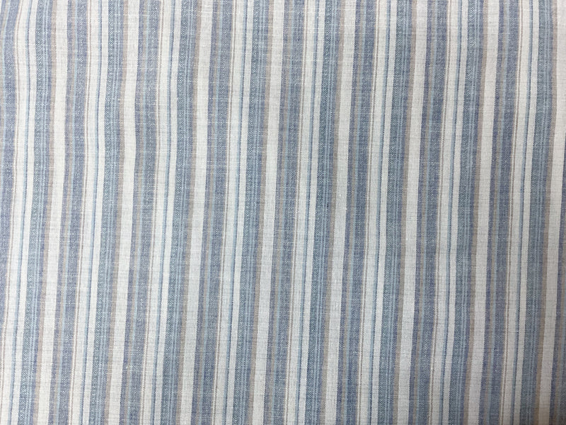 Blue-Taupe-Multi Cotton Stripe Slub Woven Fabric