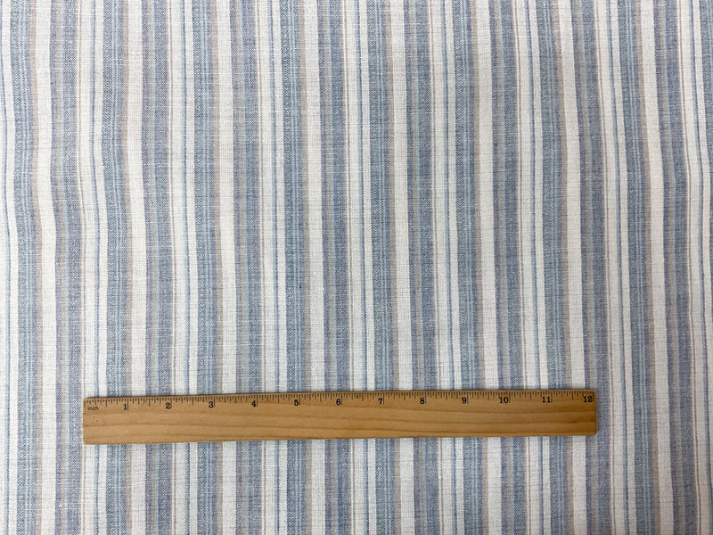 Blue-Taupe-Multi Cotton Stripe Slub Woven Fabric