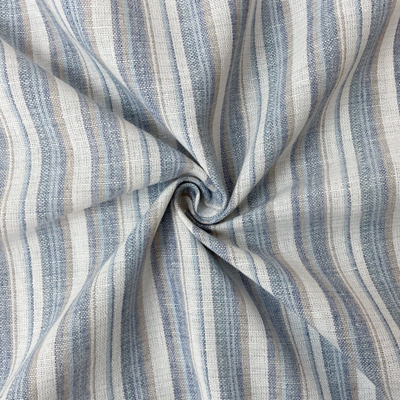 Blue-Taupe-Multi Cotton Stripe Slub Woven Fabric