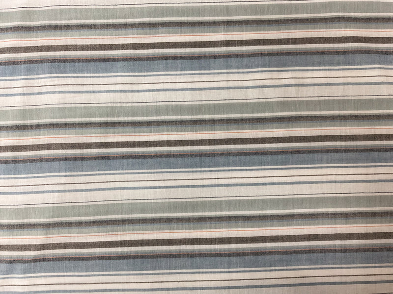 Blue-White-Green Cotton Stripe Woven Fabric