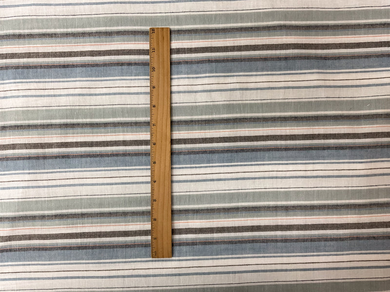 Blue-White-Green Cotton Stripe Woven Fabric