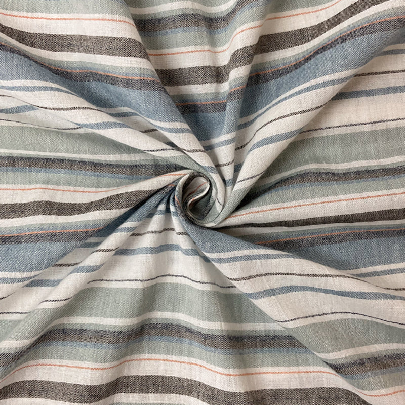Blue-White-Green Cotton Stripe Woven Fabric