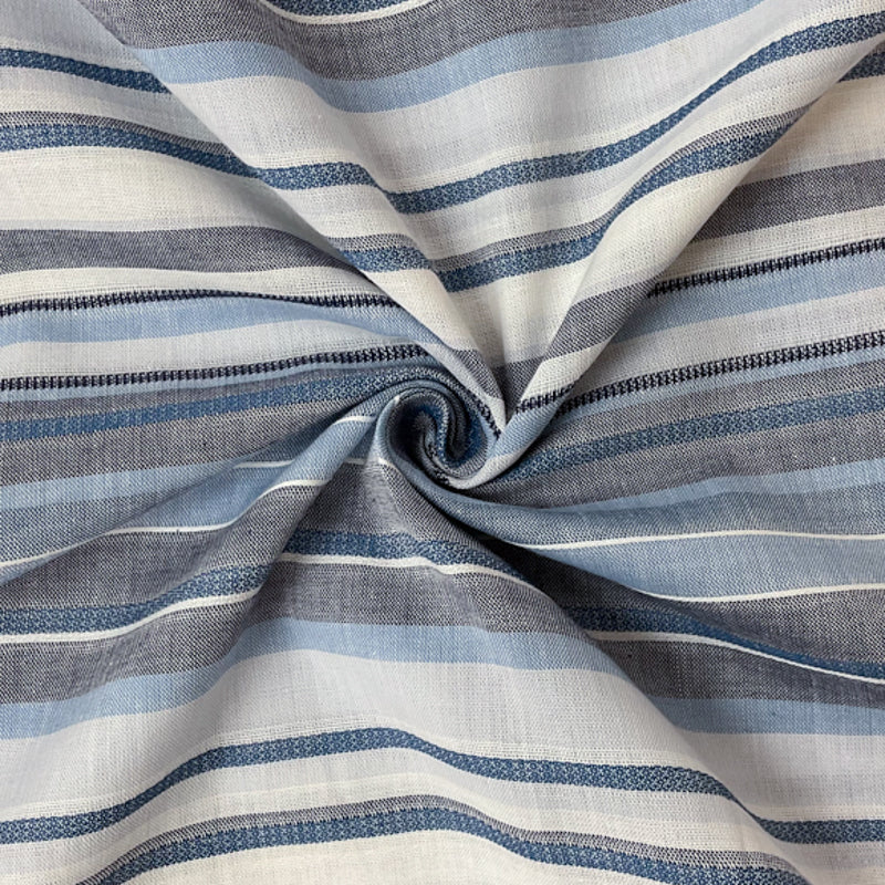 Blue-White Cotton Stripe Dobby Woven Fabric