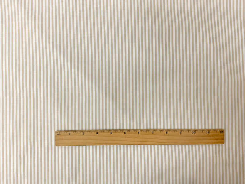 Beige-White Poly Cotton Stripe Twill Woven Fabric