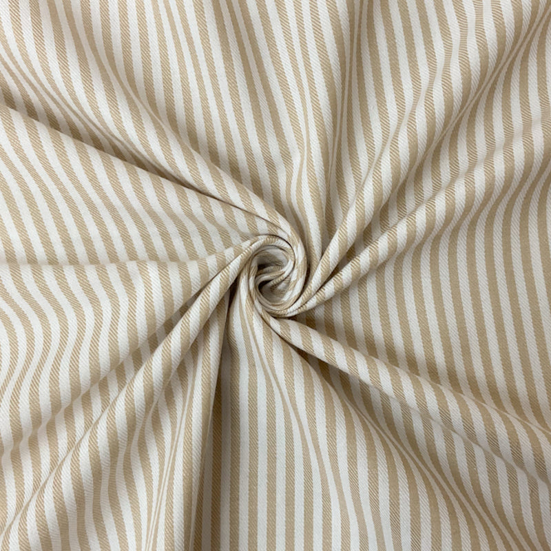 Beige-White Poly Cotton Stripe Twill Woven Fabric