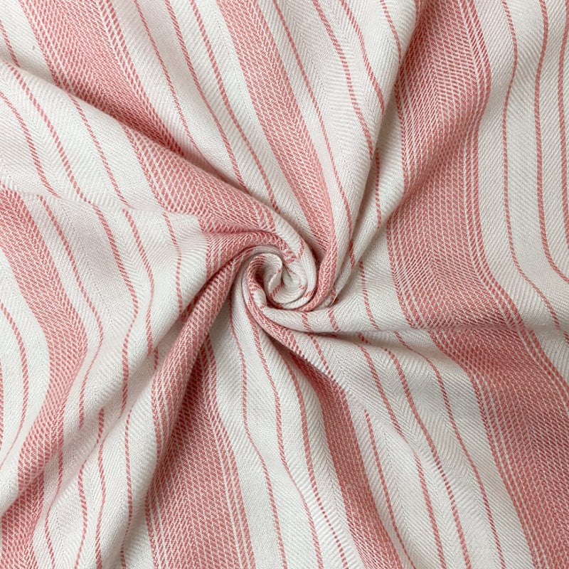 Coral Red-White Rayon Stripe Twill Woven Fabric