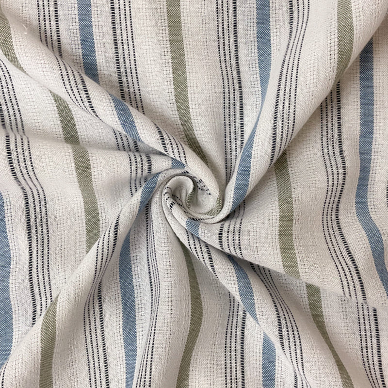 White-Blue-Green Rayon Stripe Dobby Woven Fabric
