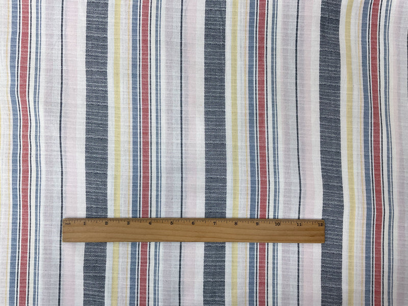 Blue-Yellow-Multi Cotton Stripe Dobby Woven Fabric