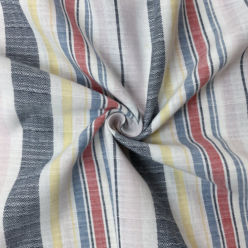 Blue-Yellow-Multi Cotton Stripe Dobby Woven Fabric