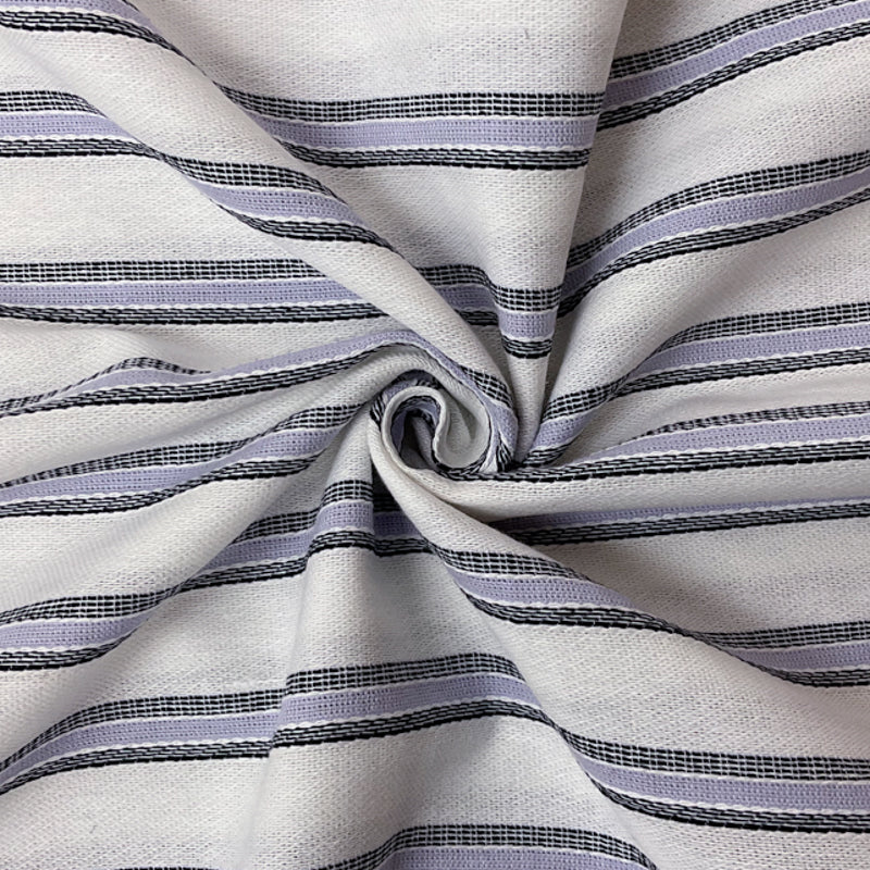 White-Purple-Black Cotton Stripe Dobby Woven Fabric