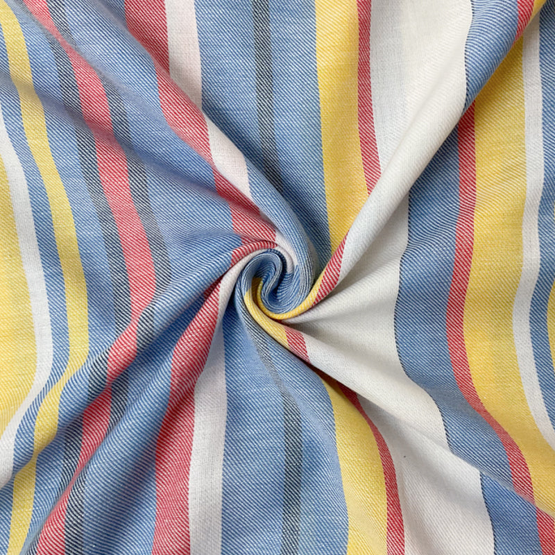 Blue-Yellow-Red Cotton Stripe Twill Woven Fabric
