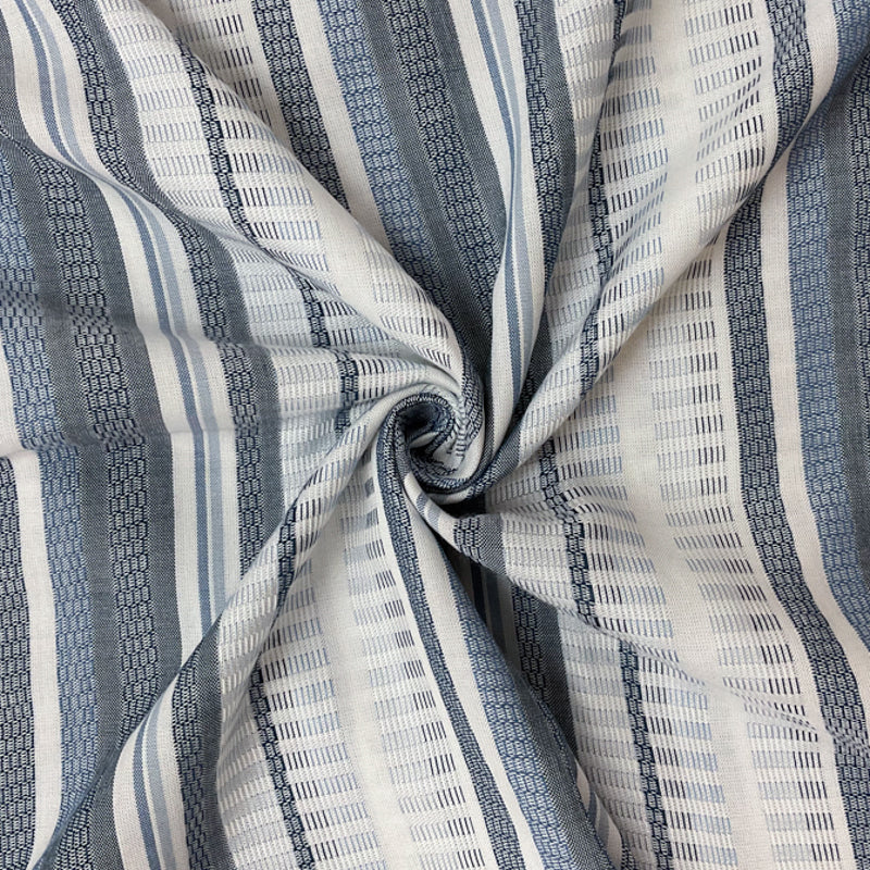 Blue-White-Navy Rayon Stripe Dobby Woven Fabric