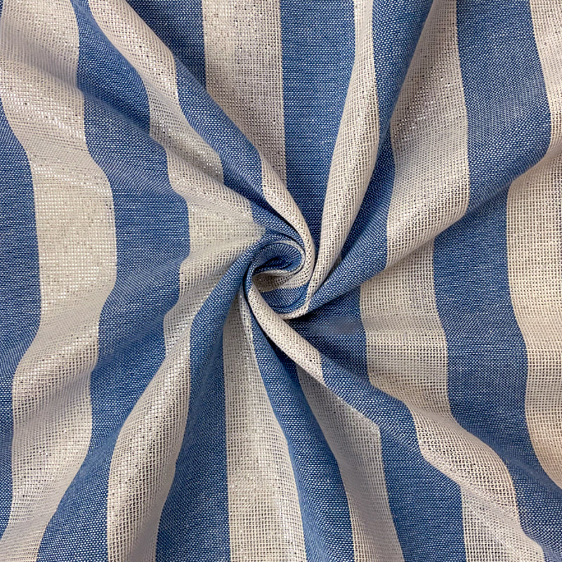 Blue-White-Silver Cotton Lurex Stripe Woven Fabric