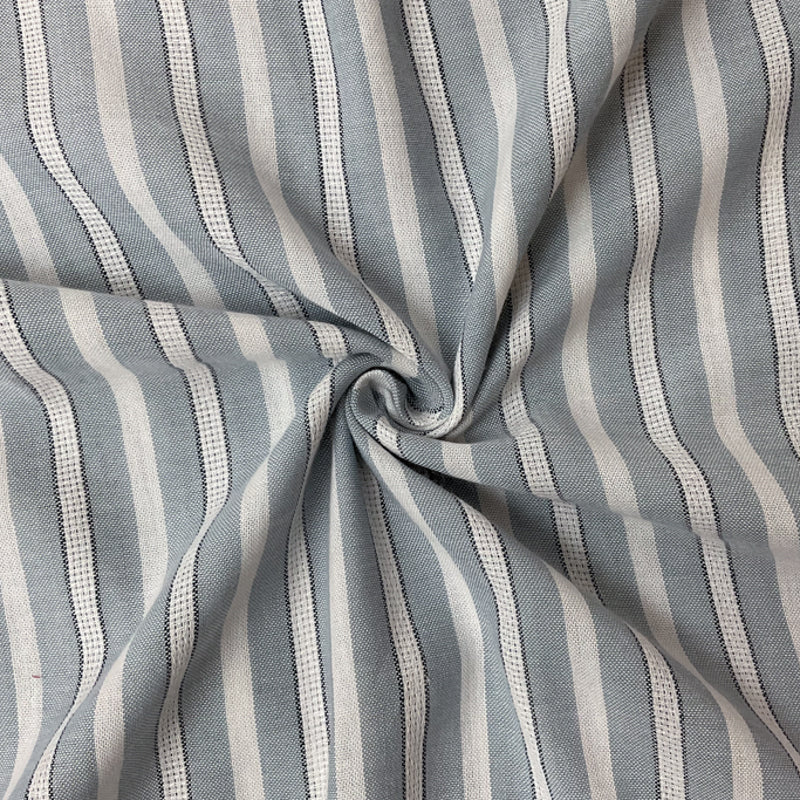 Blue-White Cotton Rayon Stripe Dobby Woven Fabric