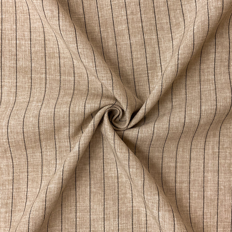 Brown-Beige-Black Poly Rayon Stripe Slub Woven Fabric