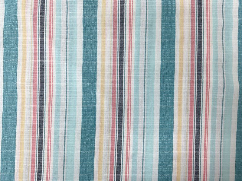 Teal-Red-Multi Cotton Stripe Dobby Woven Fabric