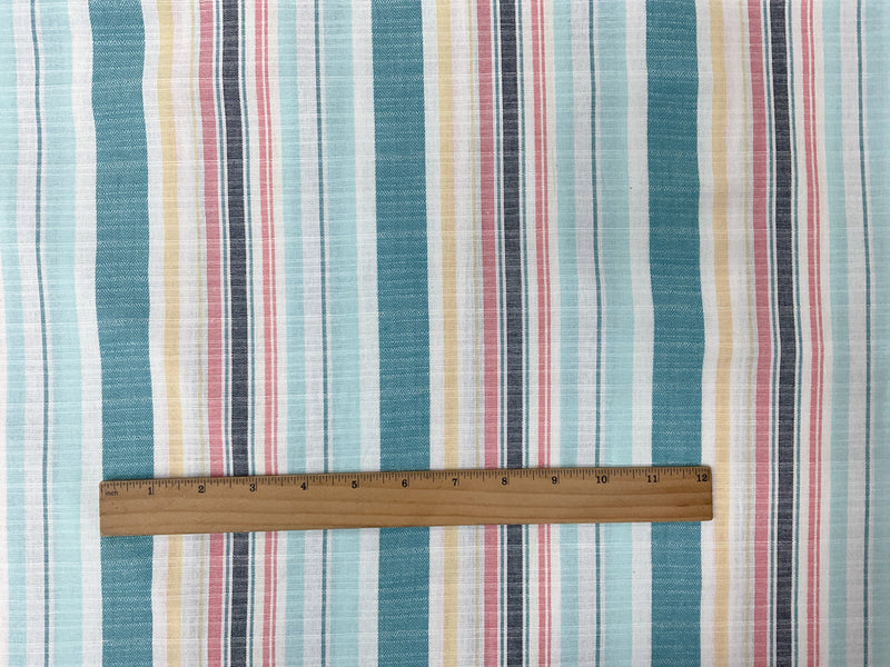Teal-Red-Multi Cotton Stripe Dobby Woven Fabric