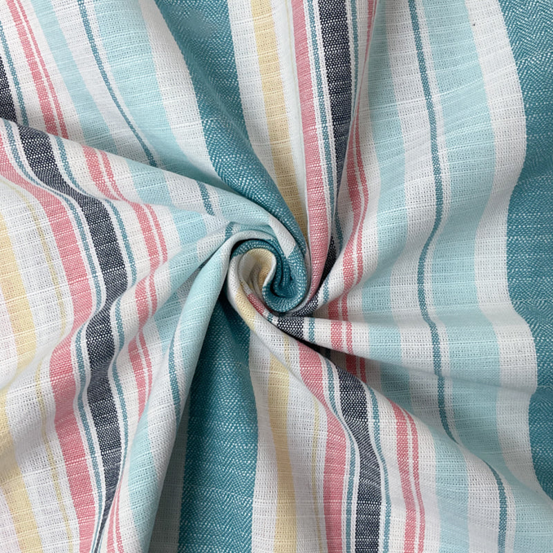 Teal-Red-Multi Cotton Stripe Dobby Woven Fabric