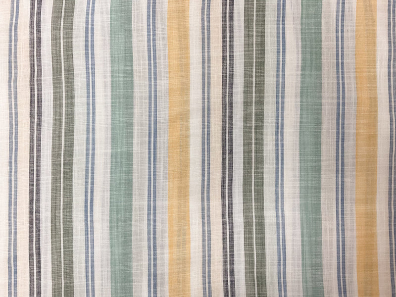 White-Yellow-Blue Rayon Stripe Slub Woven Fabric