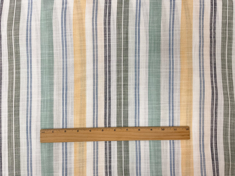 White-Yellow-Blue Rayon Stripe Slub Woven Fabric
