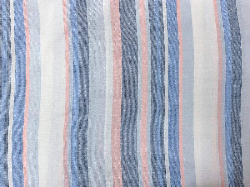 Blue-Coral-White Cotton Stripe Twill Woven Fabric