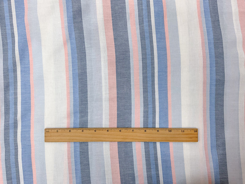 Blue-Coral-White Cotton Stripe Twill Woven Fabric