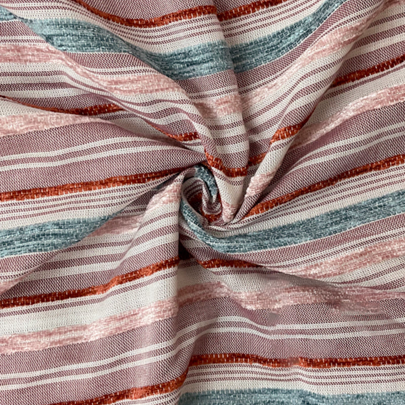 Pink-White-Teal Rayon Stripe Chenille Woven Fabric