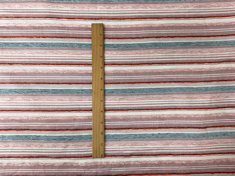 Pink-White-Teal Rayon Stripe Chenille Woven Fabric