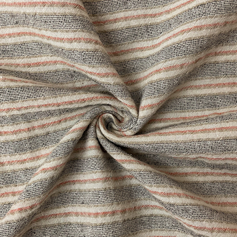 Black-Beige-Orange Cotton Stripe Woven Fabric