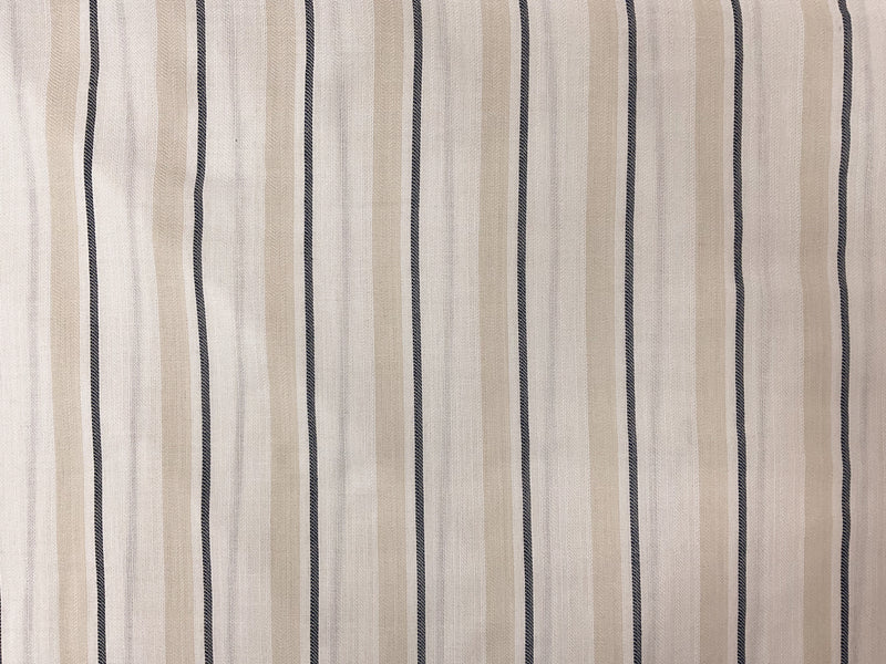 White-Beige-Navy Poly Cotton Stripe Dobby Woven Fabric