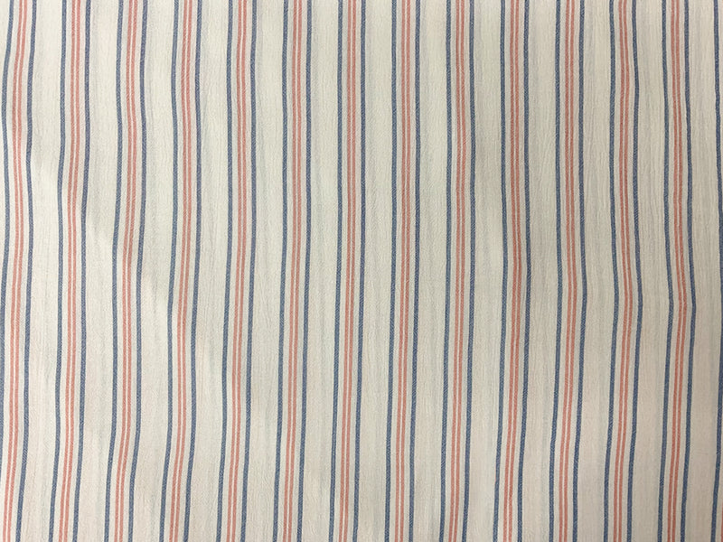 Ivory-Blue-Orange Rayon Stripe Crepon Woven Fabric