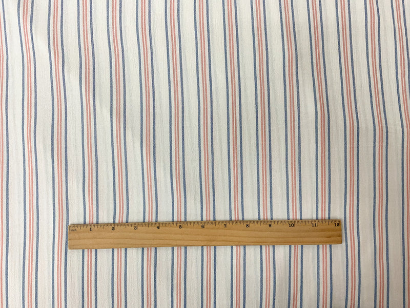 Ivory-Blue-Orange Rayon Stripe Crepon Woven Fabric