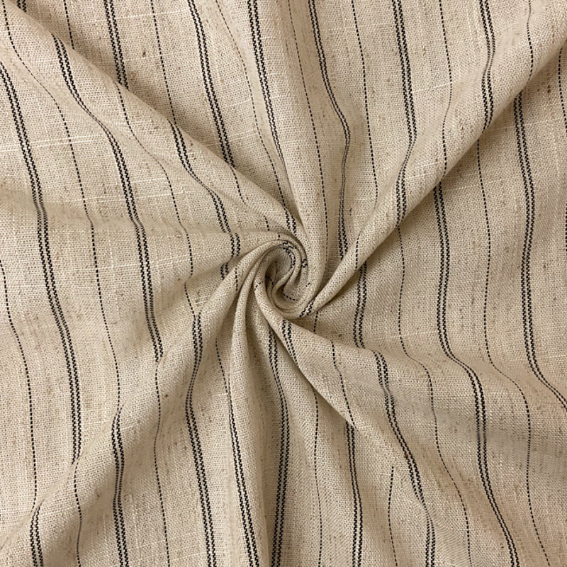 Beige-Black Rayon Linen-Like Stripe Slub Woven Fabric