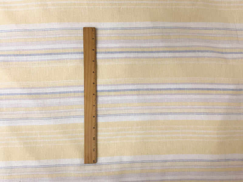 Yellow-Blue-Multi Linen Cotton Stripe Woven Fabric