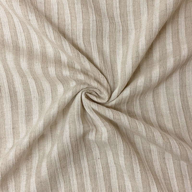 Beige-White Rayon Cotton-Linen-Rayon Stripe Crepon Woven Fabric