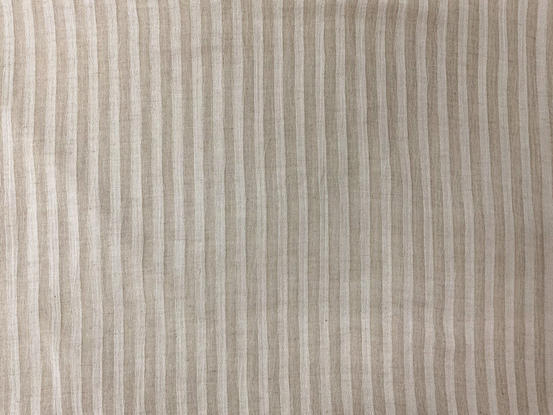 Beige-White Rayon Cotton-Linen-Rayon Stripe Crepon Woven Fabric