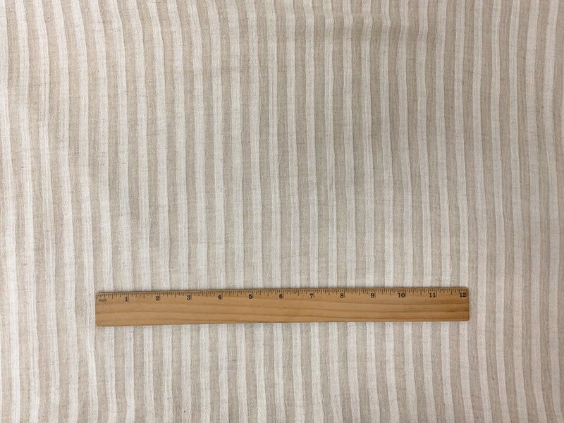 Beige-White Rayon Cotton-Linen-Rayon Stripe Crepon Woven Fabric