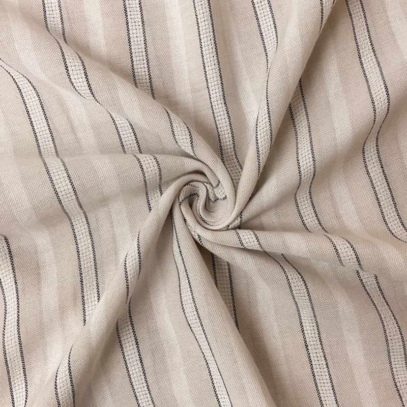 Beige-White-Navy Cotton Rayon Stripe Dobby Woven Fabric