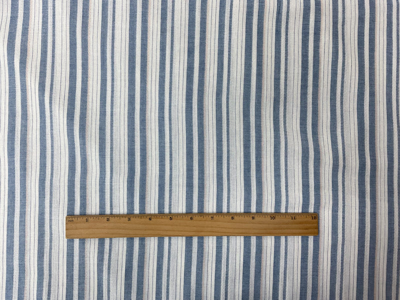 Blue-White-Peach Cotton Rayon Stripe Dobby Woven Fabric