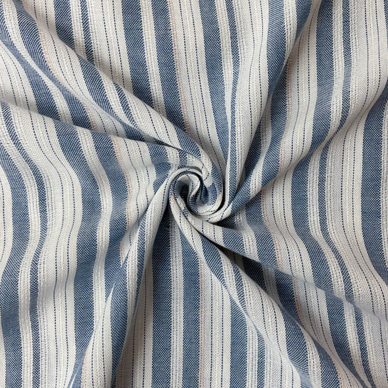 Blue-White-Peach Cotton Rayon Stripe Dobby Woven Fabric