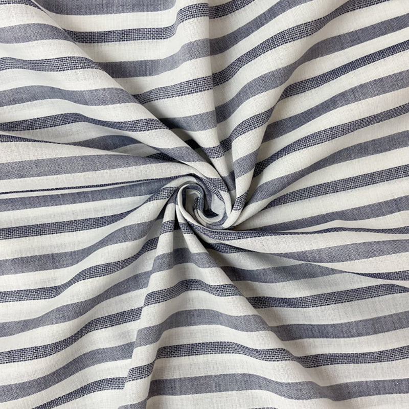 Blue-White Cotton Stripe Dobby Woven Fabric