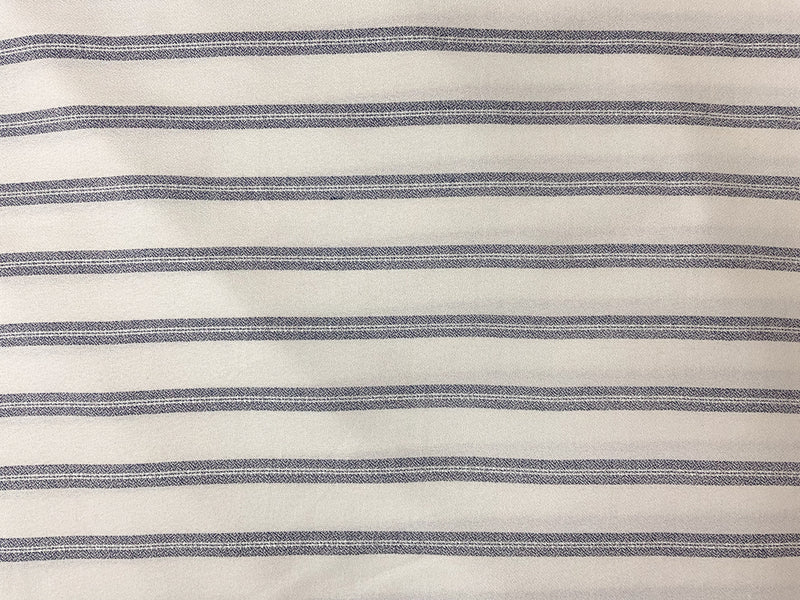 White-Blue-Silver Cotton Rayon Lurex Stripe Crepe Woven Fabric